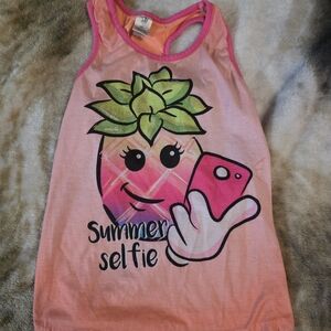 Girls Pink Pineapple Graphic Tank Top - Summer Selfie